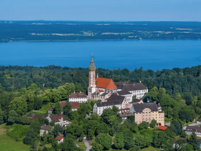 Sightseeing flight over Augsburg in Bavaria with Kloster Andechs