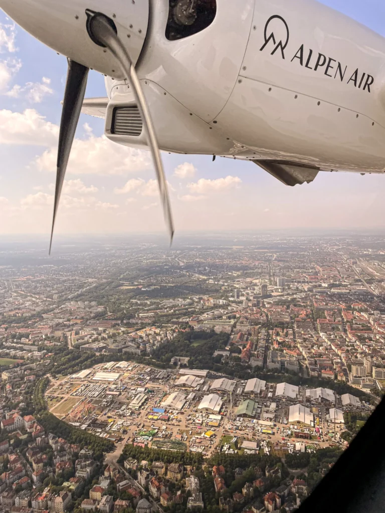 Munich from above with view of Theresienwiese from the aircraft