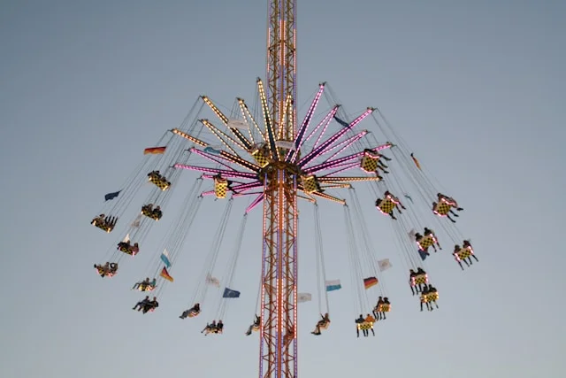 Oktoberfest Munich with chair swing ride above the fairground