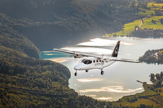 Sightseeing Flight Prices in Bavaria for ALPEN AIR flight over lake and Alpine foothills