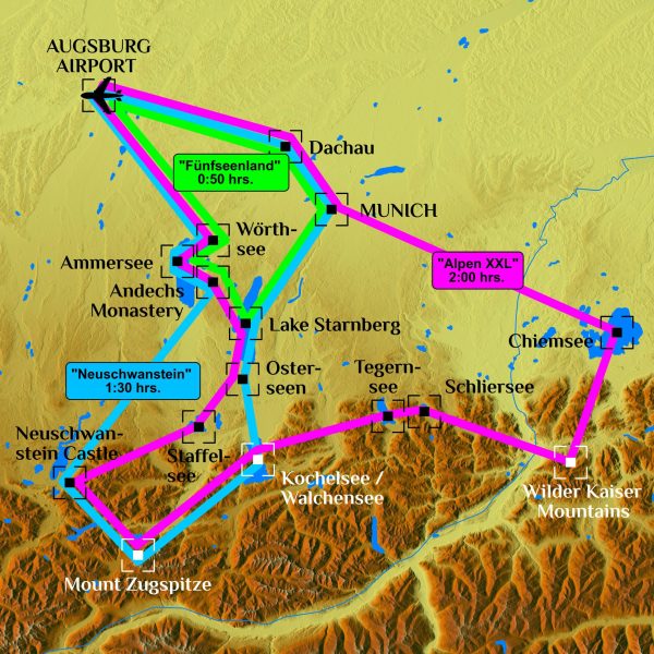 Grand scenic flight routes neuschwanstein Munich Zugspitze Alps